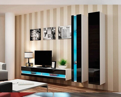 Гостиная Виго нью 5 МДФ (черная) / Белый Фасадный 0101 260*42*180 см, Черный, Белый Фасадный   Фиеста