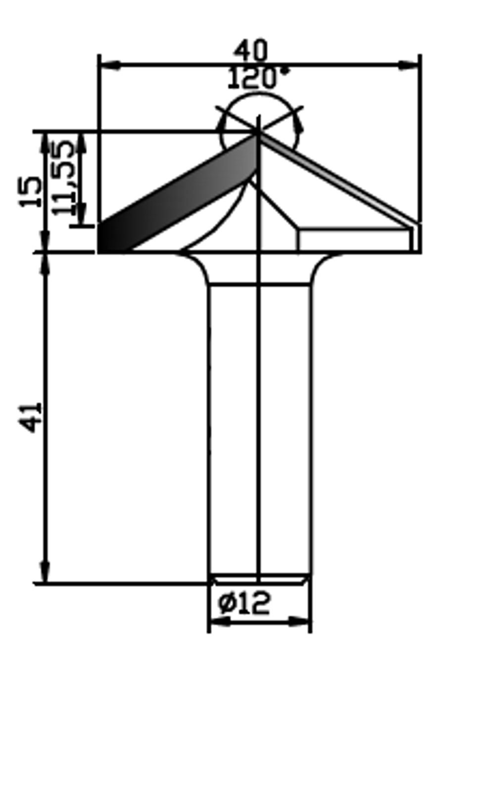 PCD профильная фреза D.40x12 15x41 Z2