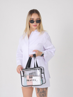 Косметичка водонепроницаемая ПВХ на молнии сумочка с ручкой TRAVEL, прозрачная 29,5*11*21см