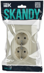 SKANDY Розетка 2-местная с заземлением с защитными шторками 16А в сборе SK-R07B бежевый IEK