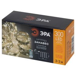 Светодиодная новогодняя гирлянда ЭРА ЕGNIG - ZW занавес с пультом 3*3 м теплый белый 300 LED | Гирлянды