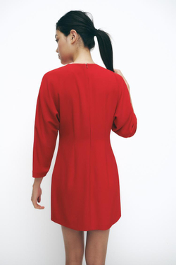 ZARA МИНИ-ПЛАТЬЕ ИЗ КРЕПА, КРАСНЫЙ