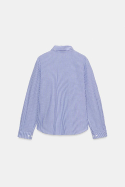 ZARA ХЛОПКОВАЯ РУБАШКА В ПОЛОСКУ, ЭКРЮ/СИНИЙ