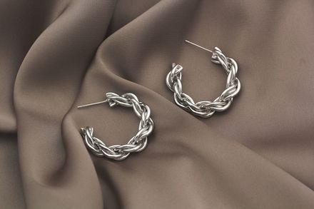 Серьги-Кольца витые 29мм, цвет серебро