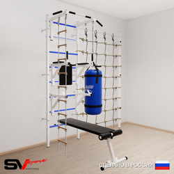 Шведская стенка Sv Sport 59230 (Турник стандарт/Брусья/Стойка/Скамья/Лестница/Цепь/Мешок 30кг/Канатный лаз)