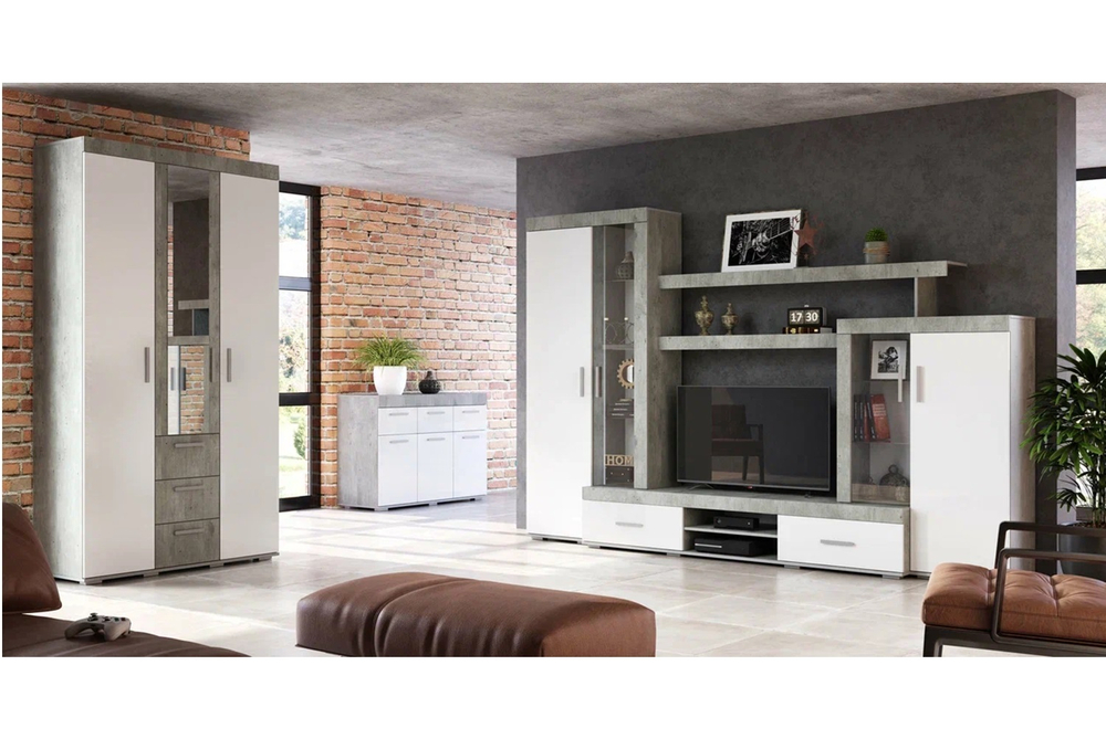 Шкаф для одежды и белья Инстайл ШК-30, бетон/белый