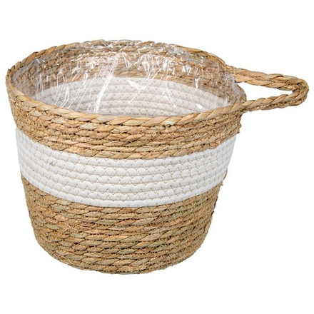 Кашпо плетеное "Танзания" с ручкой, Д265 Ш265 В230, натуральный, белый Lishan-08 L
