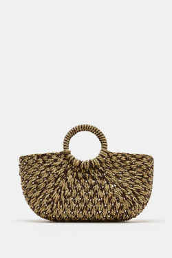 ZARA ПЛЕТЕНАЯ СУМКА-КОРЗИНА, ДВУХЦВЕТНЫЙ