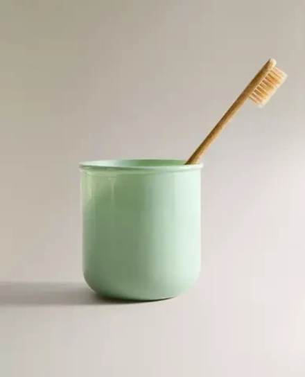 ZARA HOME СТЕКЛЯННЫЙ СТАКАН ДЛЯ ЗУБНЫХ ЩЕТОК, ЗЕЛЕНЫЙ