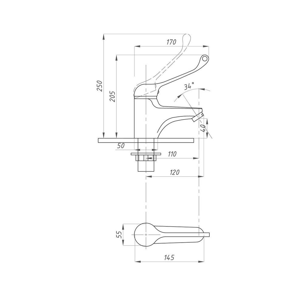 Смеситель для раковины 40к ПРОФСАН ПСМ-740-055 "МЕДИК" п/гайку, без подв. медиц. ХРОМ