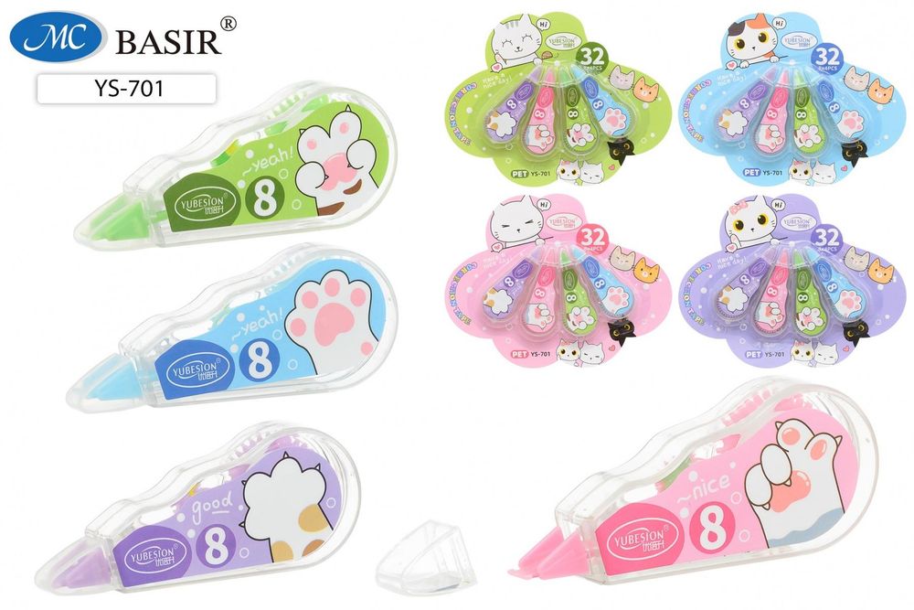 Набор корректор-лент 4шт, по 2,5 м. "Кошечки" ассорти (Basir) Набор корректор-лент 4шт, по 2,5 м. "Кошечки" ассорти (Basir)