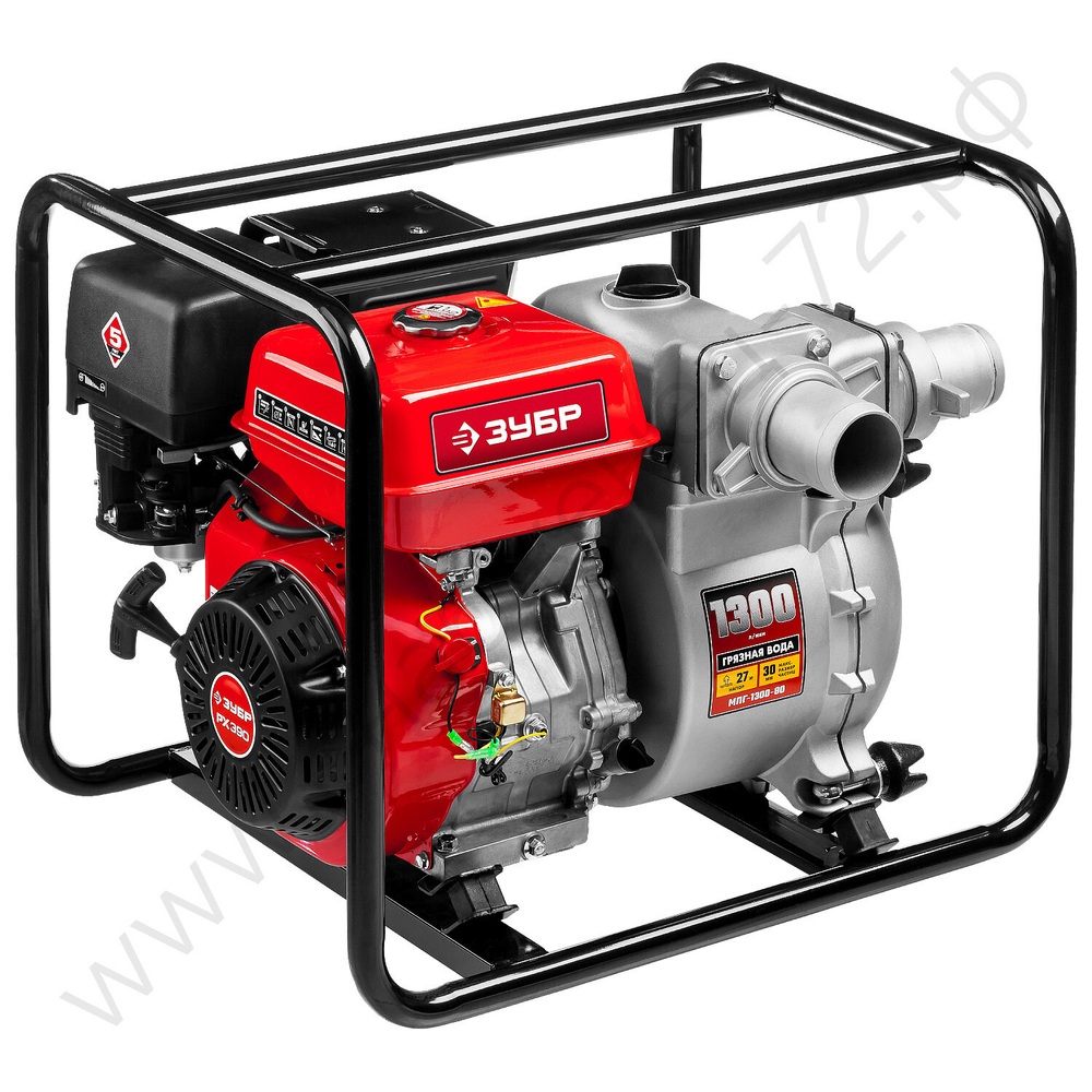 ЗУБР 1300 л/мин, мотопомпа бензиновая для грязной воды (МПГ-1300-80)