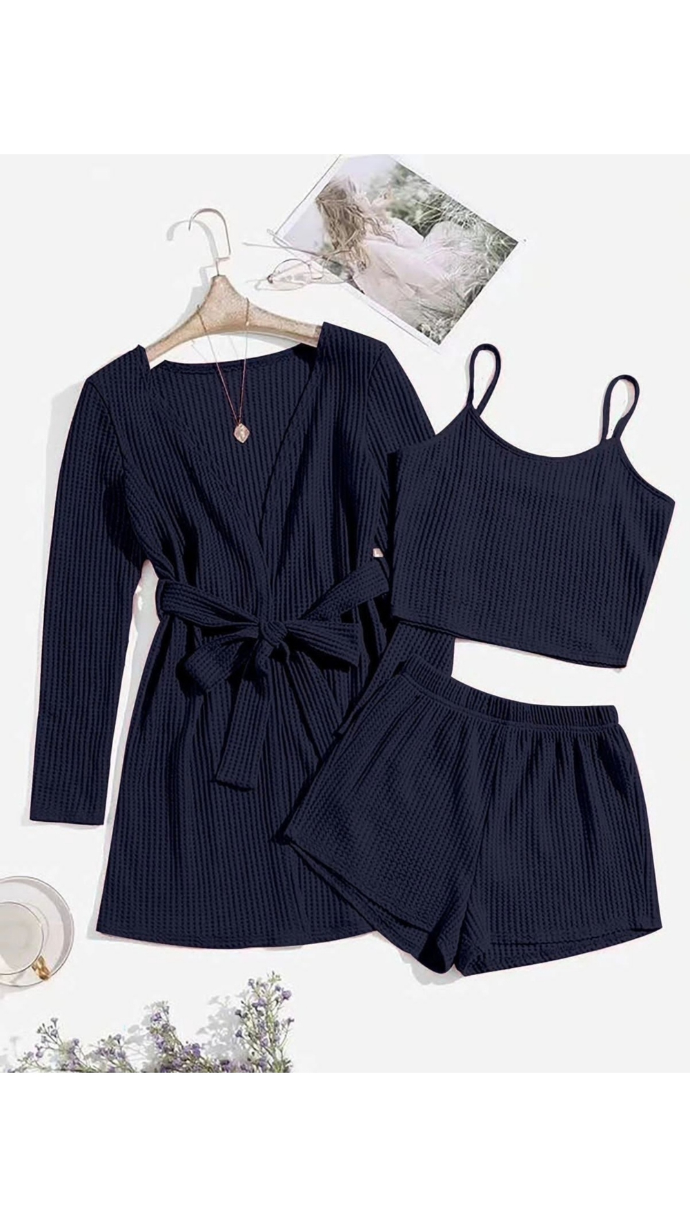 [m]Пеньюар: шорты+майка т/б+халат (вафля) 3174/3194