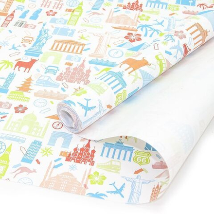 Упаковочная бумага, Крафт 70гр (0,6*10 м) Путешествие, 1 шт.