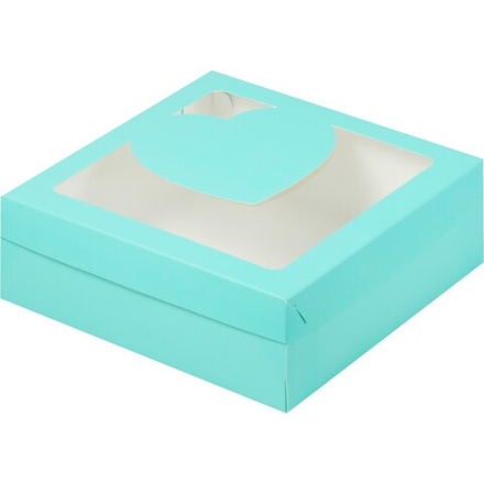 Коробка под зефир и печенье 20*20*7см мятная с окном