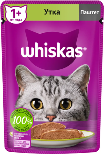 Whiskas паштет Утка 75г.*28шт.