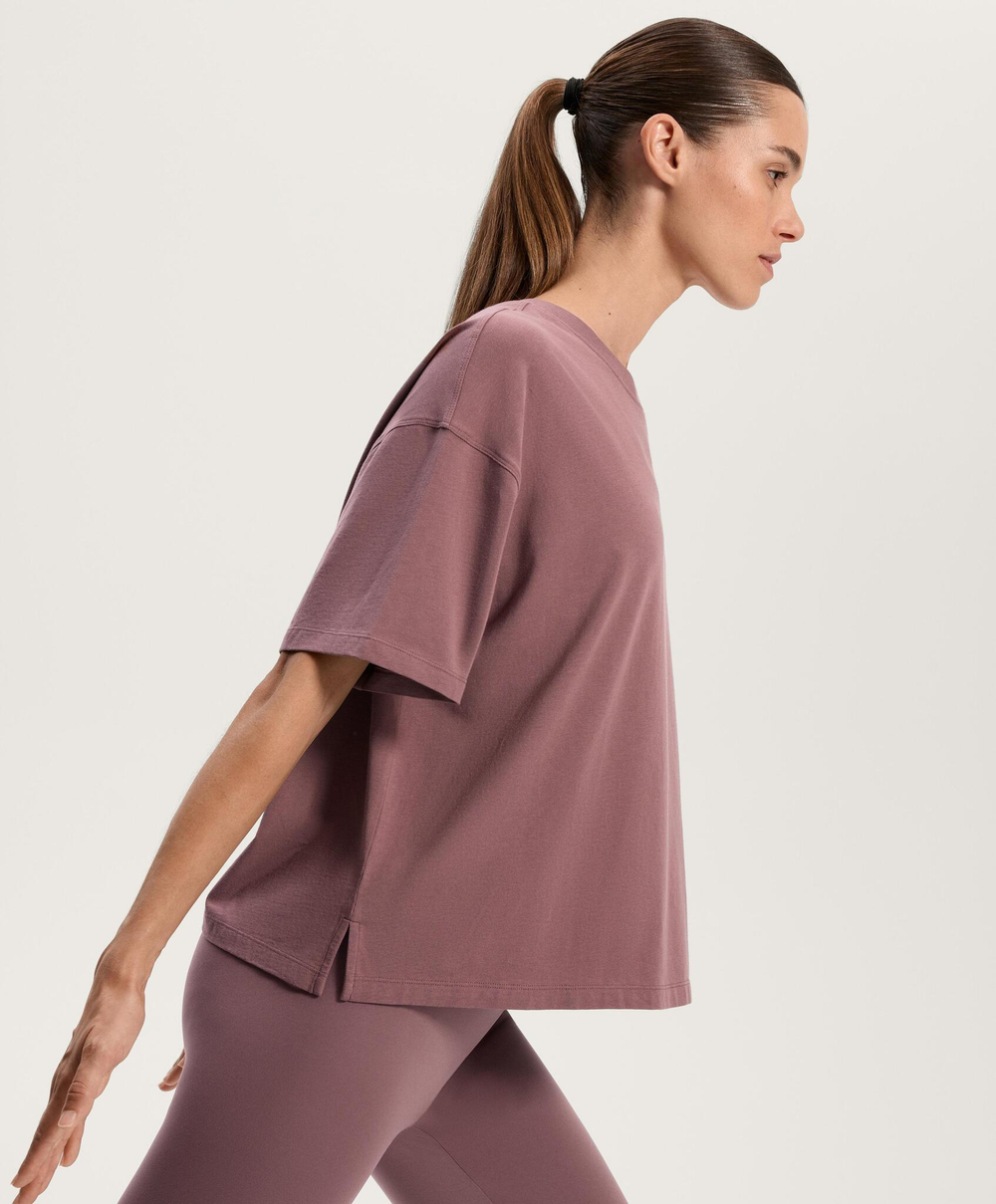 Oysho Футболка с короткими рукавами из смесового хлопка, розовый/лиловый