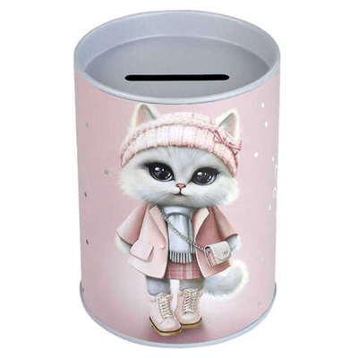 Копилка-подставка для канцелярских принадлежностей, 10,4х7,5х7,5 см, розовый Коллекция "ГОРОДСКИЕ КОШЕЧКИ"