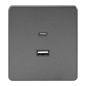 Розетка ROUND USB-A+Type-C 3А с функцией быстрой зарядки титан KRANZ