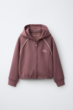 ZARA СПОРТИВНАЯ КУРТКА С КАПЮШОНОМ, ЦВЕТ РОЗОВОГО ДЕРЕВА