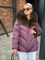 Пуховик зимний в цвете «спелая слива» с мехом финского песца 60см