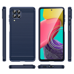 Мягкий чехол синего цвета в стиле карбон для Samsung Galaxy M53 5G, серия Carbon от Caseport