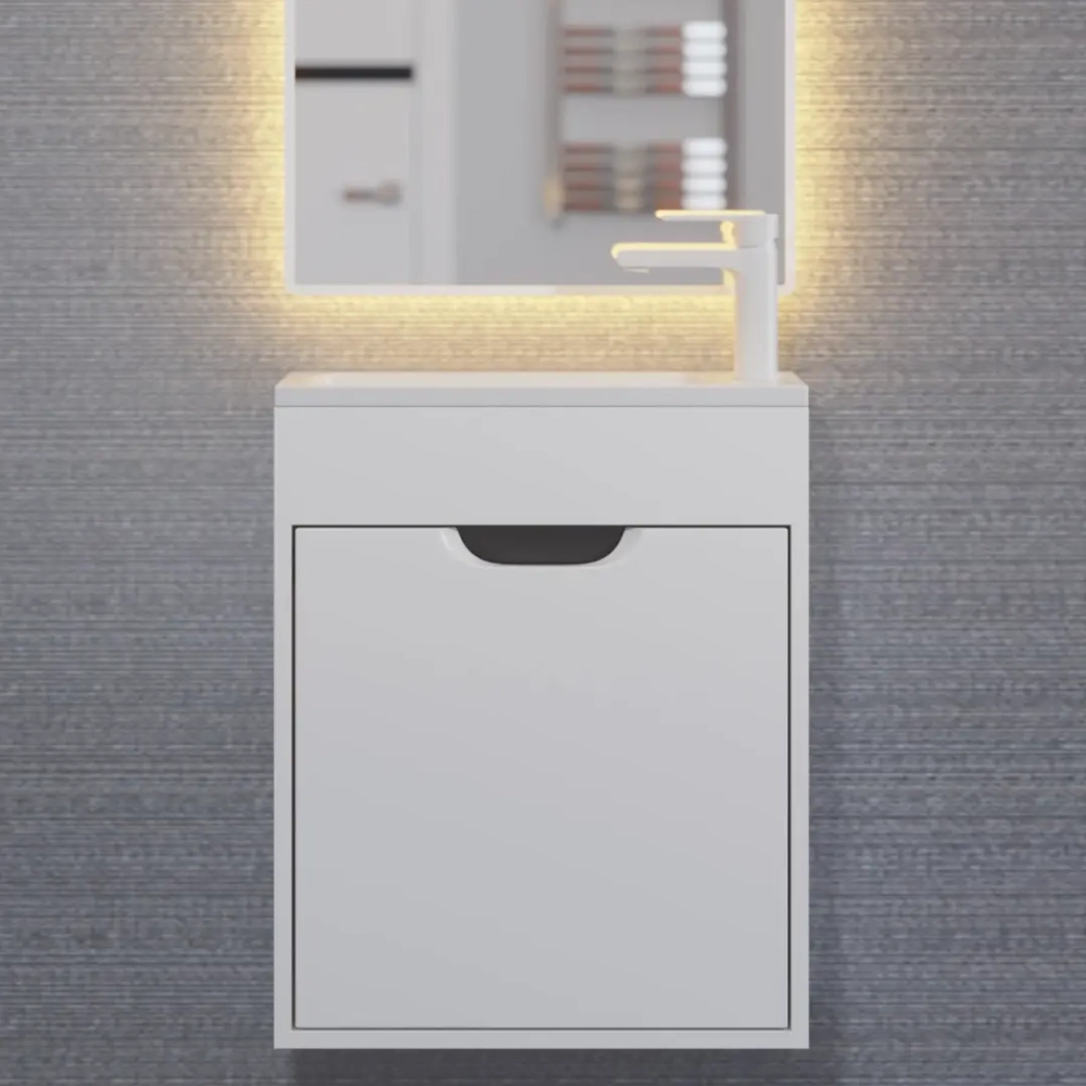 Тумба с раковиной для ванной Uperwood Modul 50 см, подвесная, матовая, белая/графит