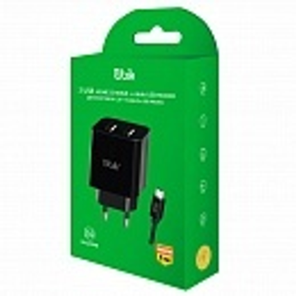 СЗУ с кабелем micro 2USB 2.A Ubik UHS22BM black