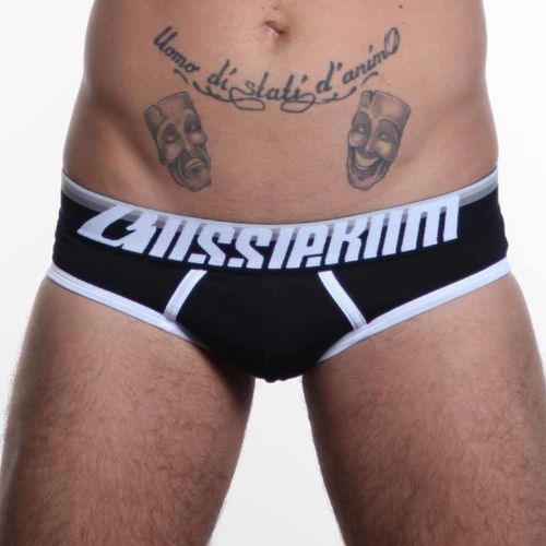 Мужские трусы брифы черные с цветной (черно-серой) резинкой Aussiebum Fire Brief