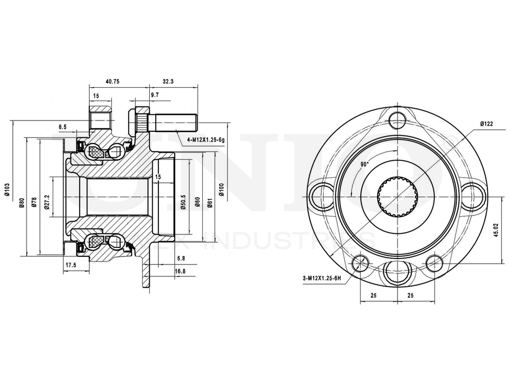 Ступица передняя (с ABS) UNIO HUB-20242