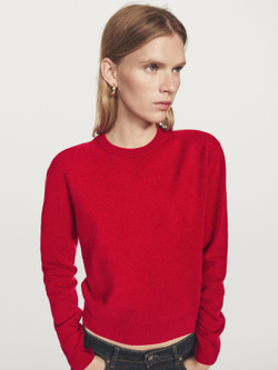 Massimo Dutti Свитер из смесовой шерсти с круглым вырезом, оранжевый