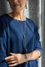 Колье-трансформер miss Di серебро с темным бензиновым жемчугом Майорка