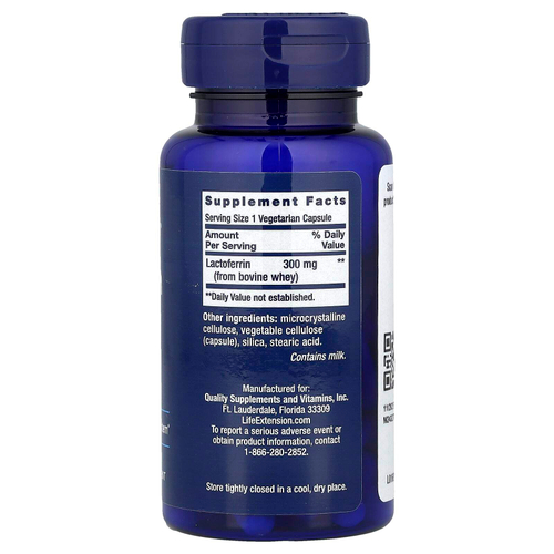 Life Extension, лактоферрин в капсулах, 60 вегетарианских капсул (300 мг в 1 капсуле)