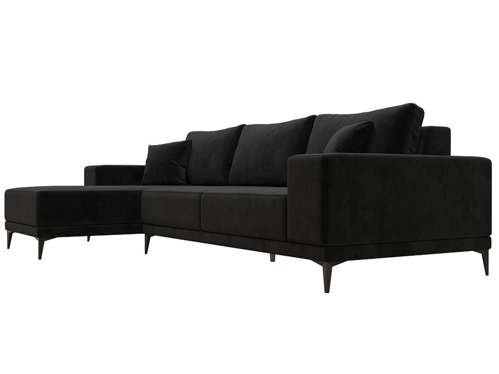 Диван угловой Льюес левый, Черный, Велюр, 122401L