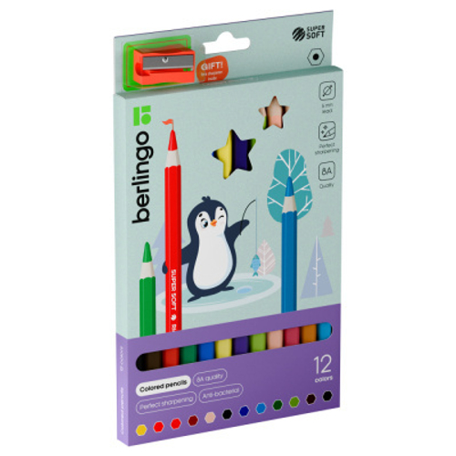 Карандаши цветные утолщенные Berlingo "SuperSoft. Jumbo", 12цв., шестигранные, заточ., европ. SSJ0112