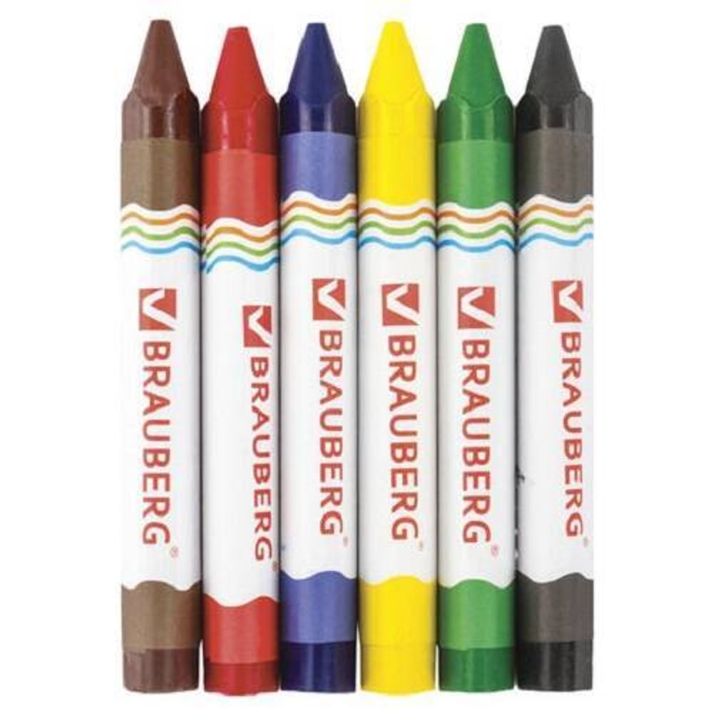 Мелки восковые 6цв. Brauberg Академия, утолщённые, картон. уп.
