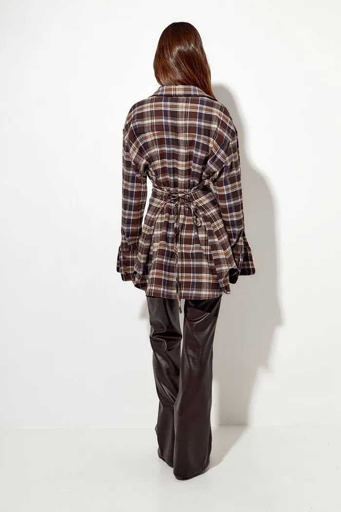 Рубашка из фланели со шнуровкой цвета горький шоколад