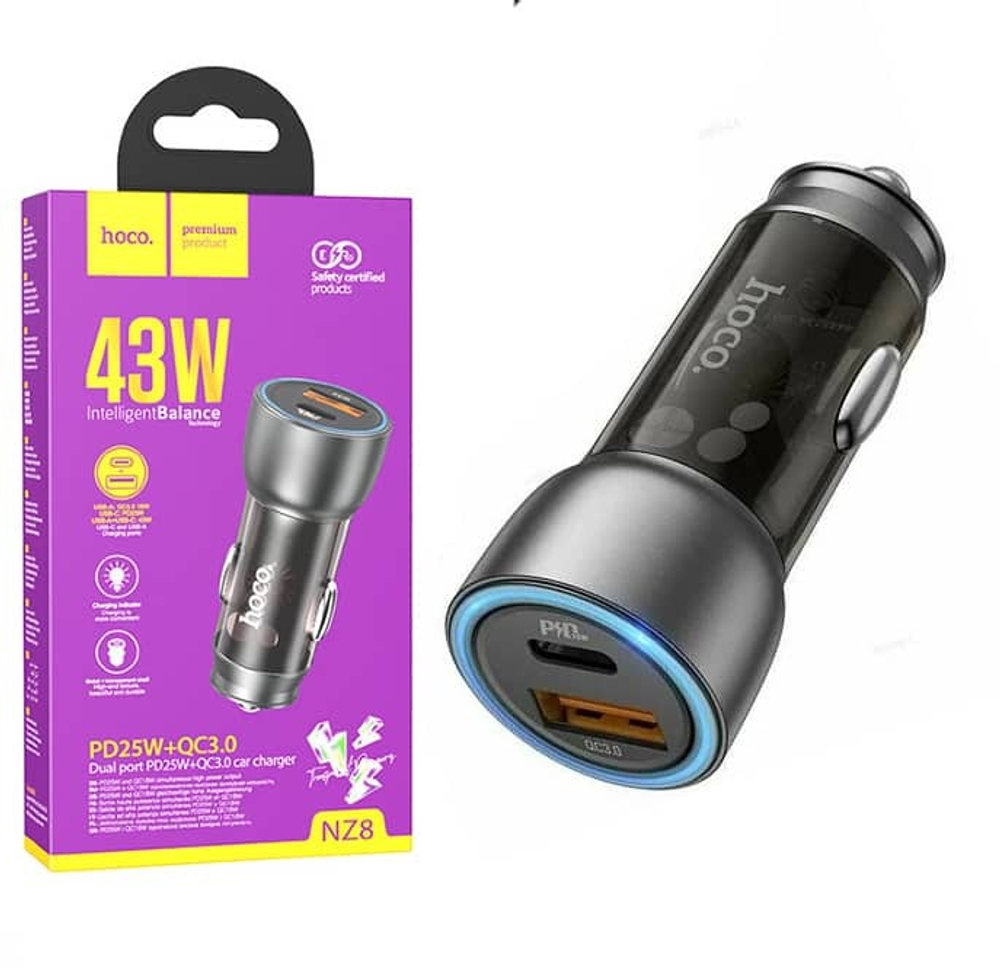 Автомобильный адаптер питания HOCO NZ8 QC 3.0+PD 25W (черный)