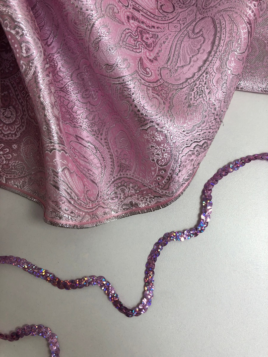 Парча жаккард огурцы, розовый/серебро