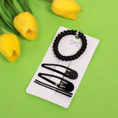 Набор аксессуаров для волос «Margo», 2 зажима, 2 невидимки, 1 резинка, цвет черный, d-5 см, 5,5*1,5 см