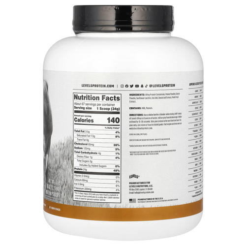 Levels, Порошок из сывороточного протеина Grass Fed, шоколад и арахисовая паста, 2,27 кг (5 фунтов)