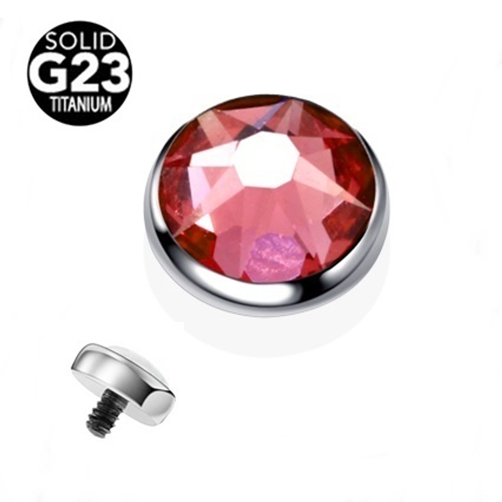 Накрутка 1 шт для микродермала  круглая 4 мм с красным кристаллом, толщина резьбы 1,6 мм для пирсинга. Титан G23