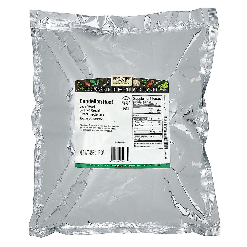 Frontier Co-op, органический нарезанный и просеянный корень одуванчика, 453 г (16 унций)