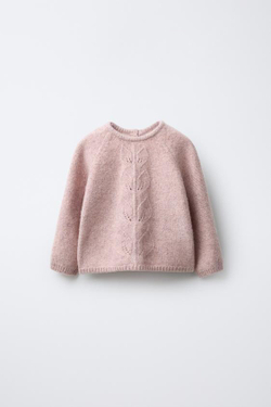 ZARA ДЖЕМПЕР ВЯЗАНЫЙ С ЛИСТЬЯМИ, СВЕТЛО-РОЗОВЫЙ
