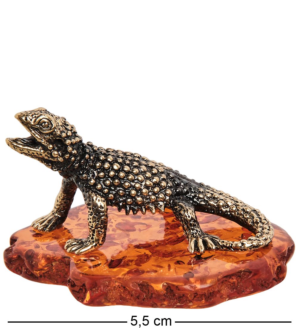 Народные промыслы AM-1368 Фигурка «Ящерица» (латунь, янтарь)
