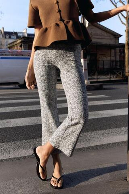 ZARA РАСКЛЕШЕННЫЕ БРЮКИ ИЗ РЕЛЬЕФНОЙ ТКАНИ, СИНИЙ