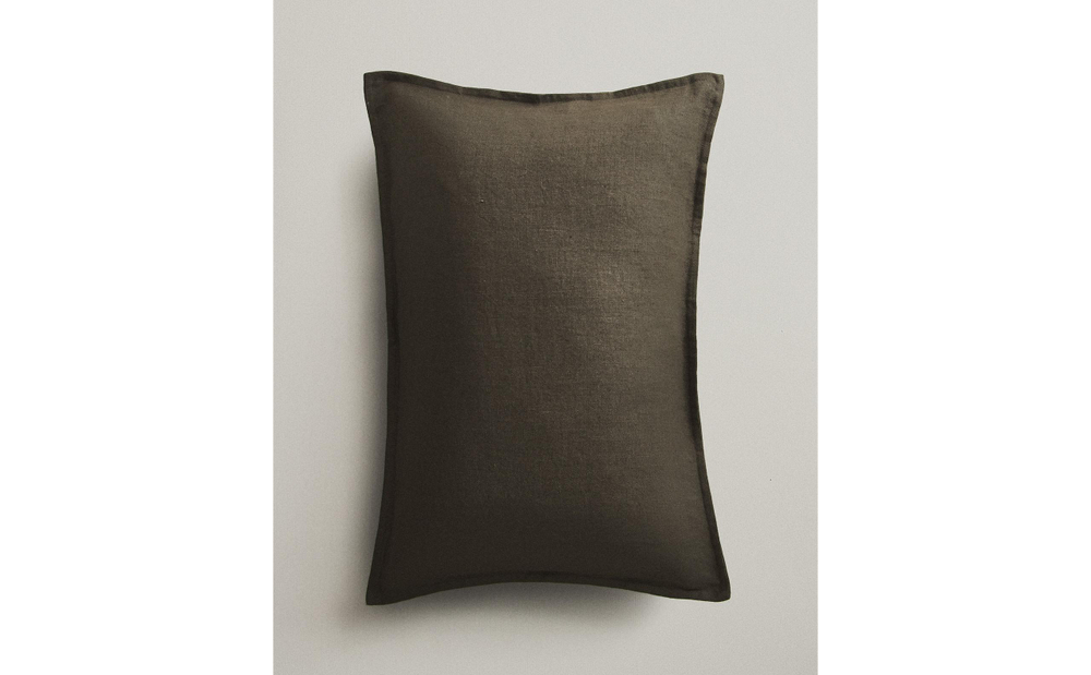 Zara Home наволочка декоративная из льна, хаки, 40x60 см