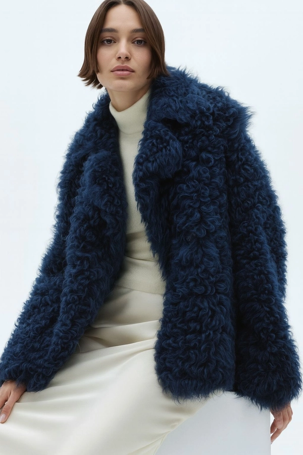 Дубленка двусторонняя синяя