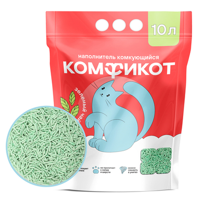 КОМФИКОТ Наполнитель тофу комкующийся зеленый чай, 10 л