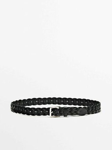 Massimo Dutti Сетчатый кожаный ремень -limited edition, черный